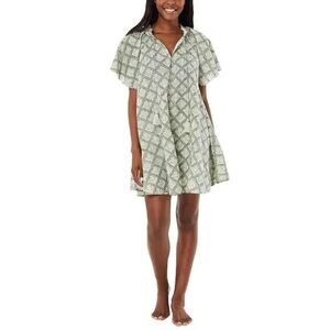 Roller Rabbit Women’s Jeminna Telly Print Sage Green Beach Cotton Dress Size XL